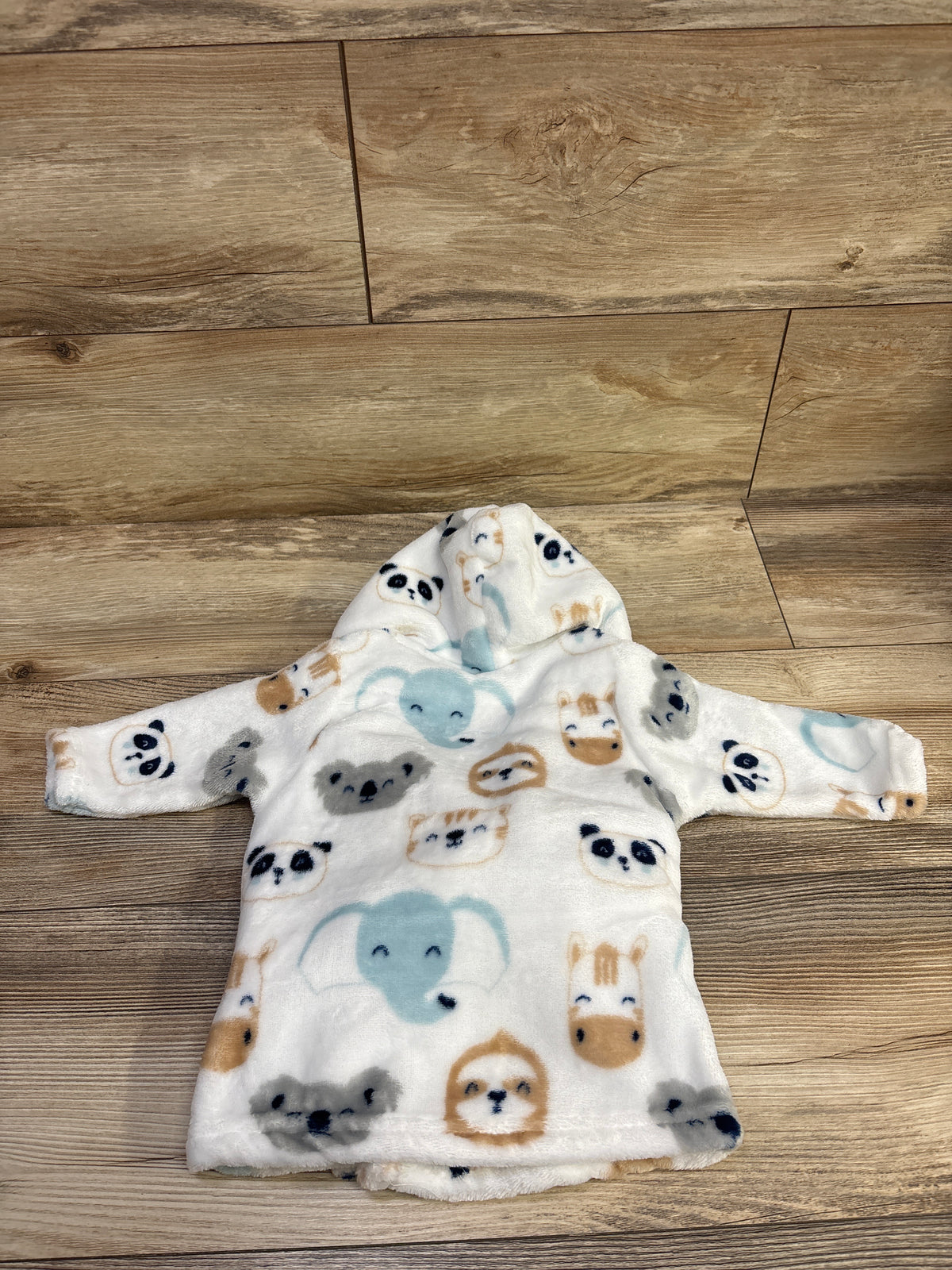 Animal Print Hooded Plush Bath Robe White sz 0-9m