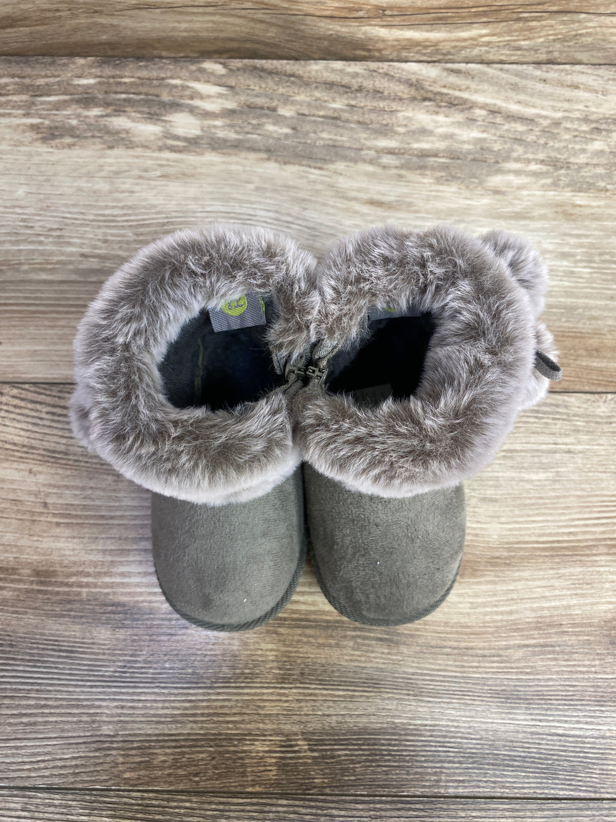 First Steps by Stepping Stones Pom Pom Faux Fur Boots, Grey sz 4c