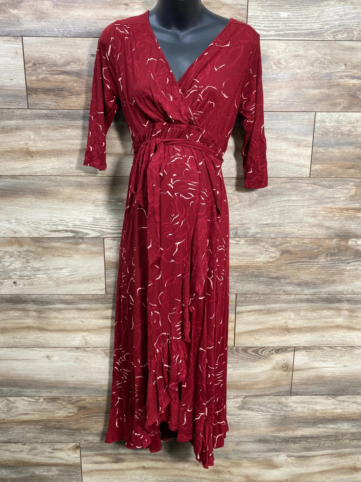 Isabel Maternity V-Neck Ruffle Maxi Dress Red sz XS