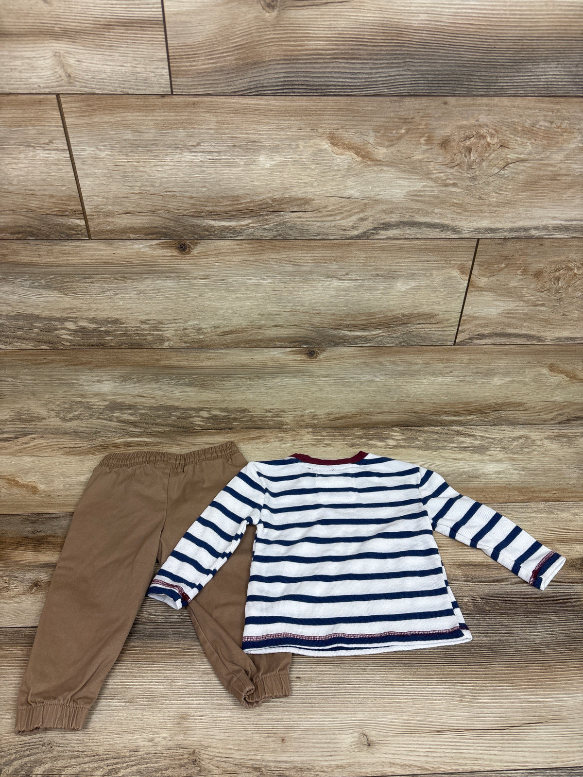 Stitch & Stone 2pc Long Sleeve Striped Shirt & Pants Set White sz 2T