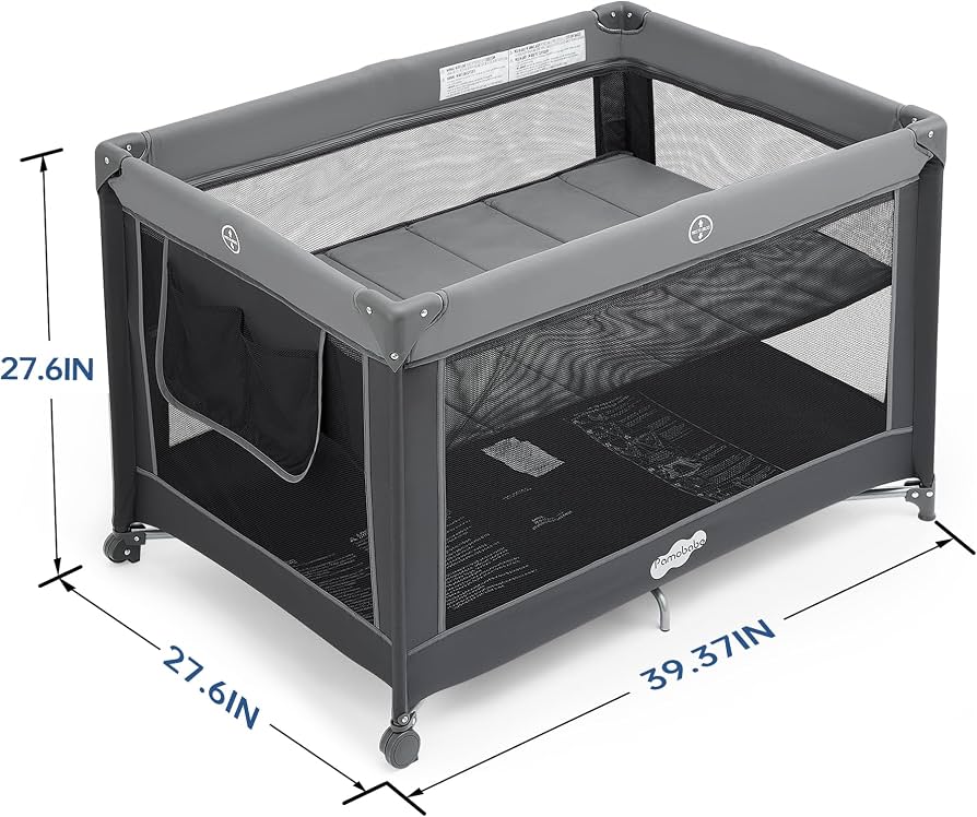 NEW Pamo Babe Just Right Foldable Playard with Bassinet & Toy Bar