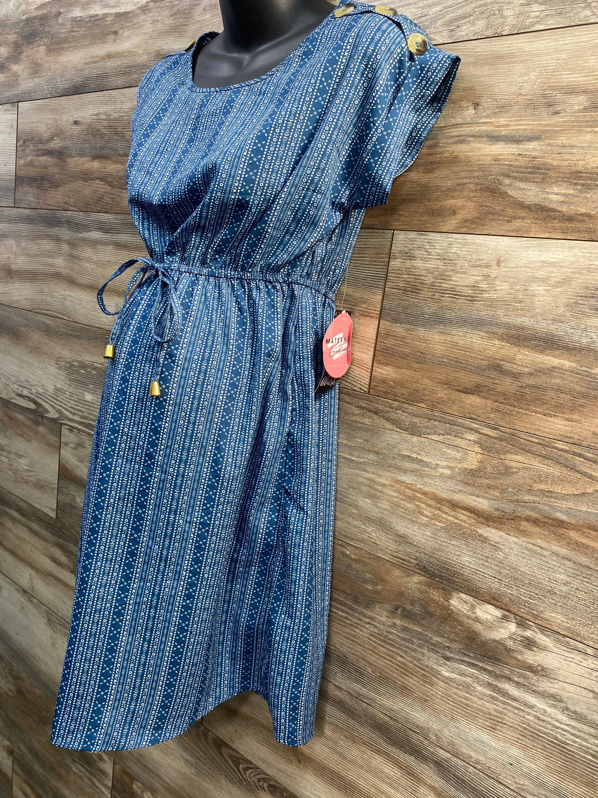 NEW Hint Of Blush Waist Tie Dress Blue sz Small