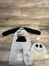 NEW Disney 2pc Jack Skellington Coverall & Hat Set Grey sz 12m