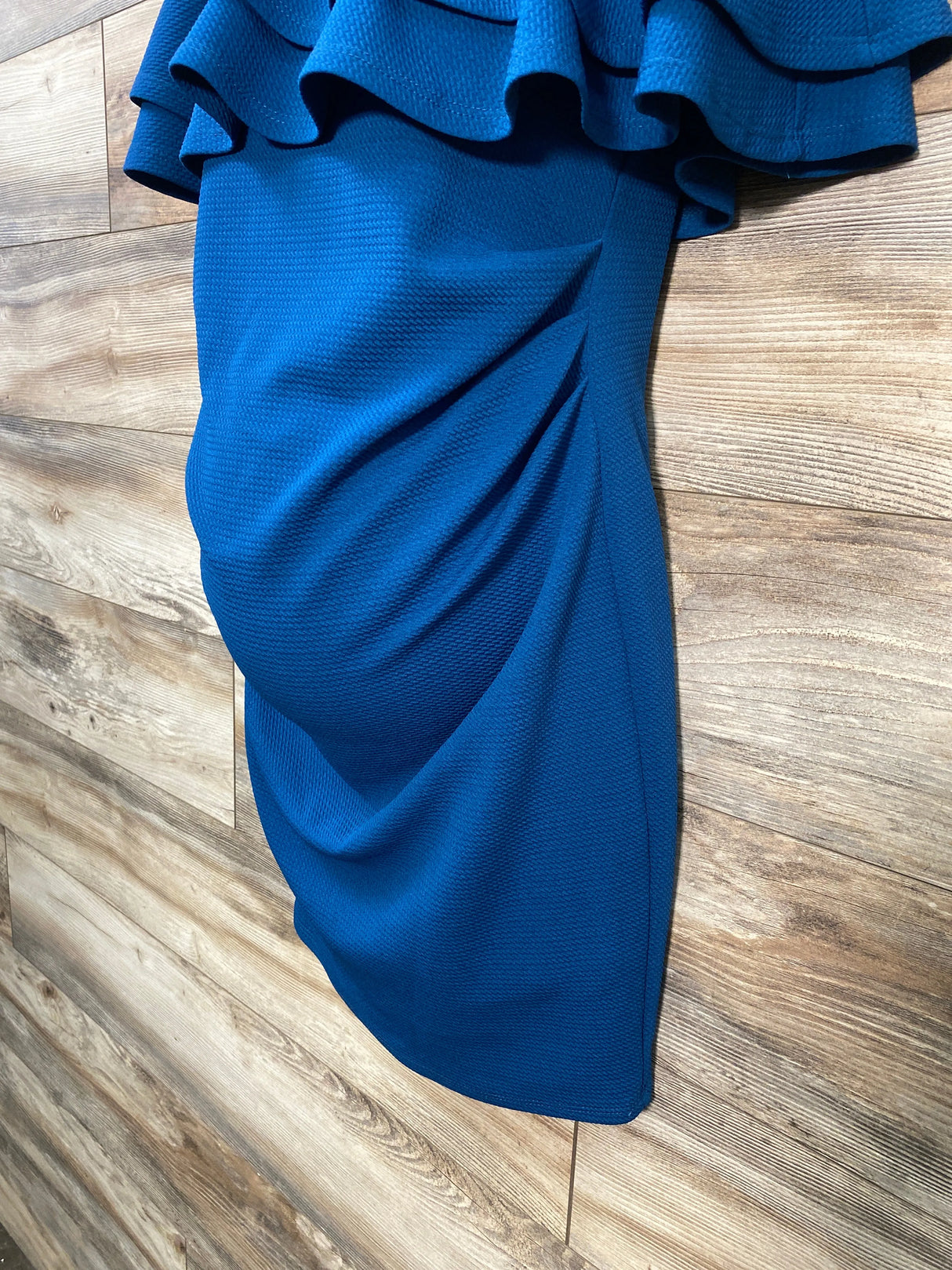 La Clef Double Ruffle Off The Shoulder Dress Blue sz Small