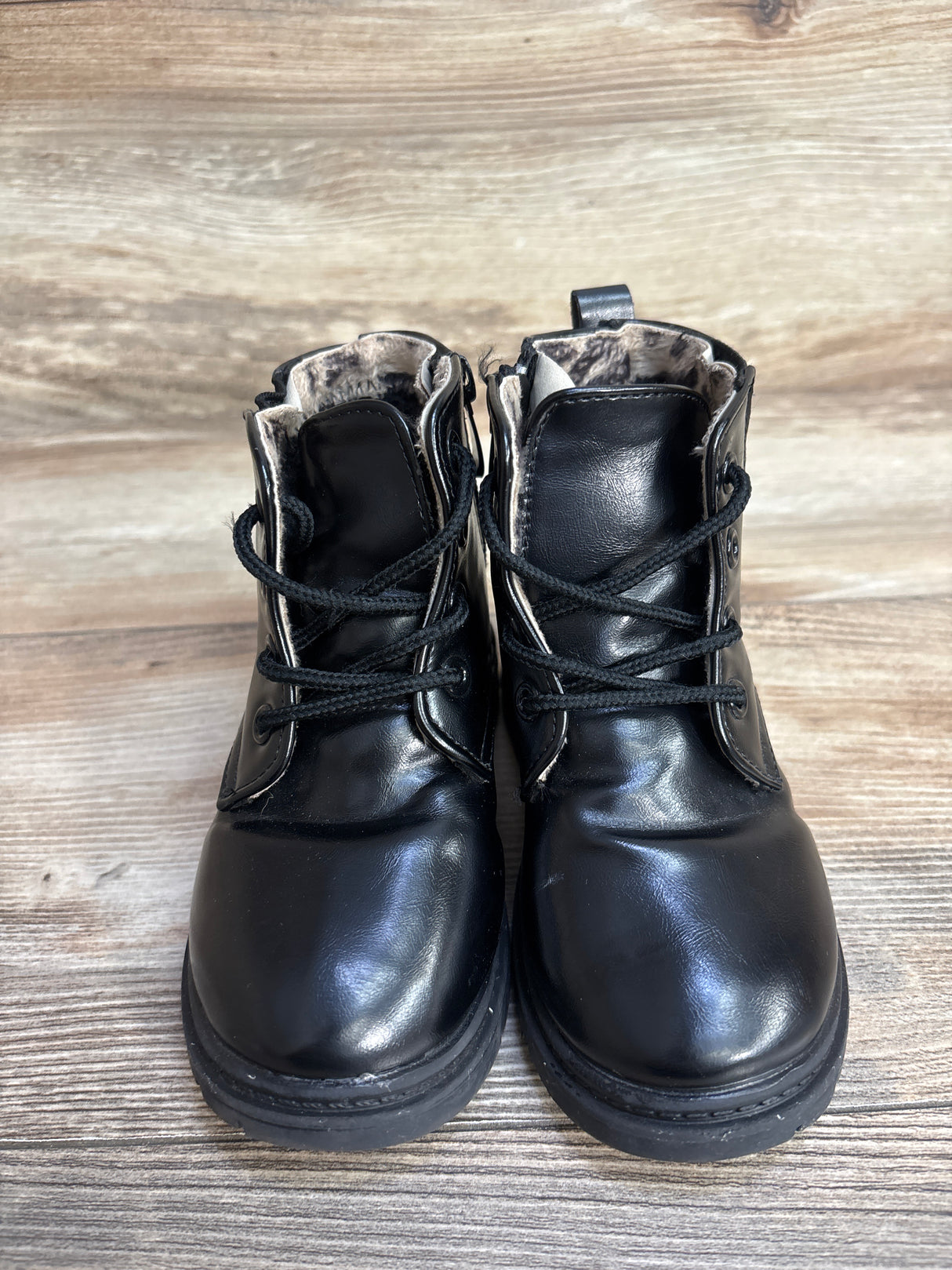 Comfy Kids Faux Leather Lace-Up Boots Black sz 11c