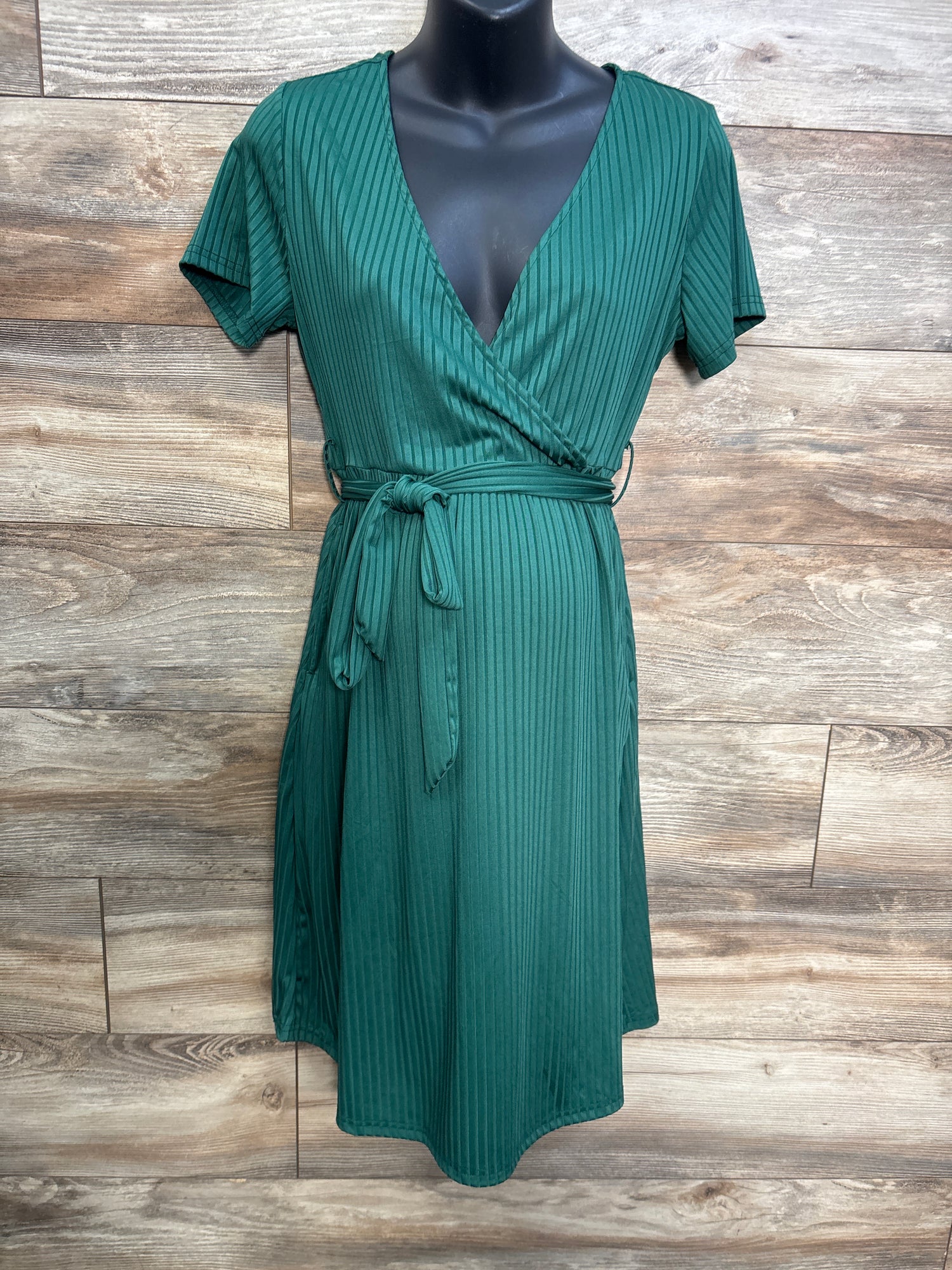 Ekouaer Maternity Waist-Tie Dress Green sz Medium