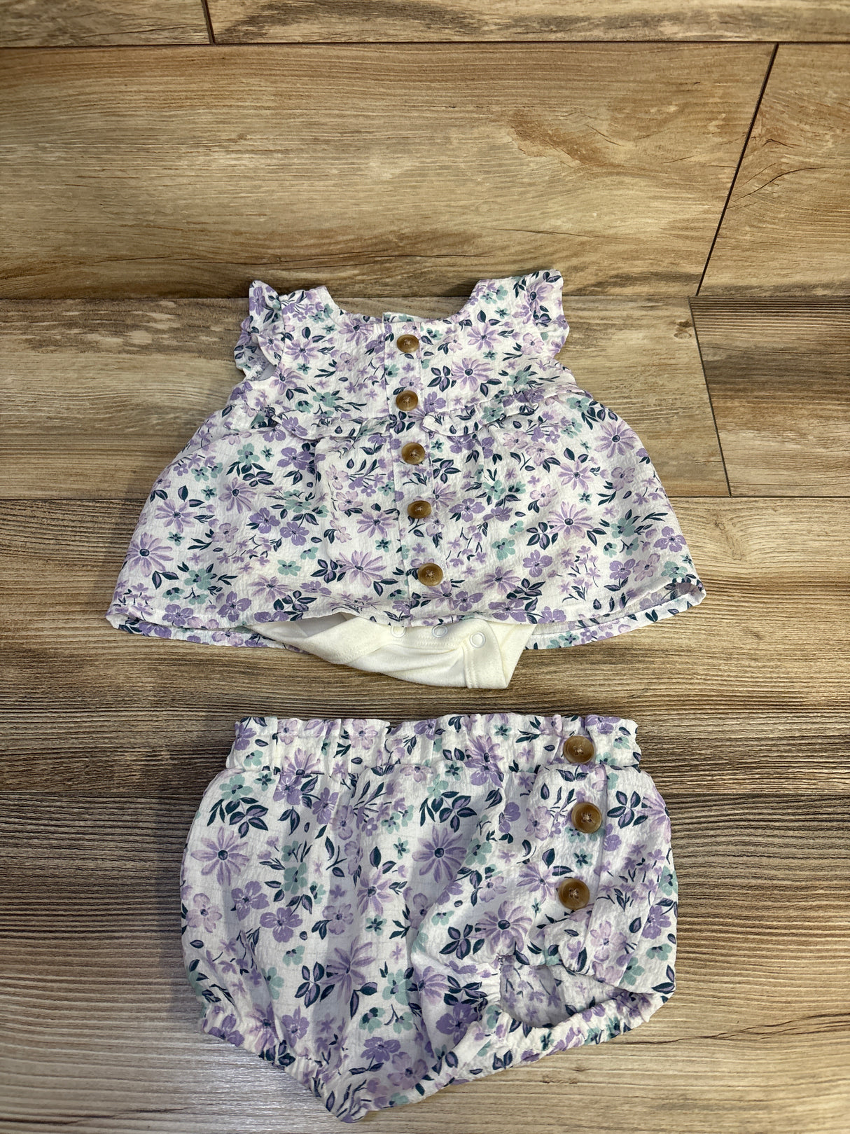 Nicole Miller 2pc Floral Bodysuit Dress & Bloomers Set White sz 3/6m