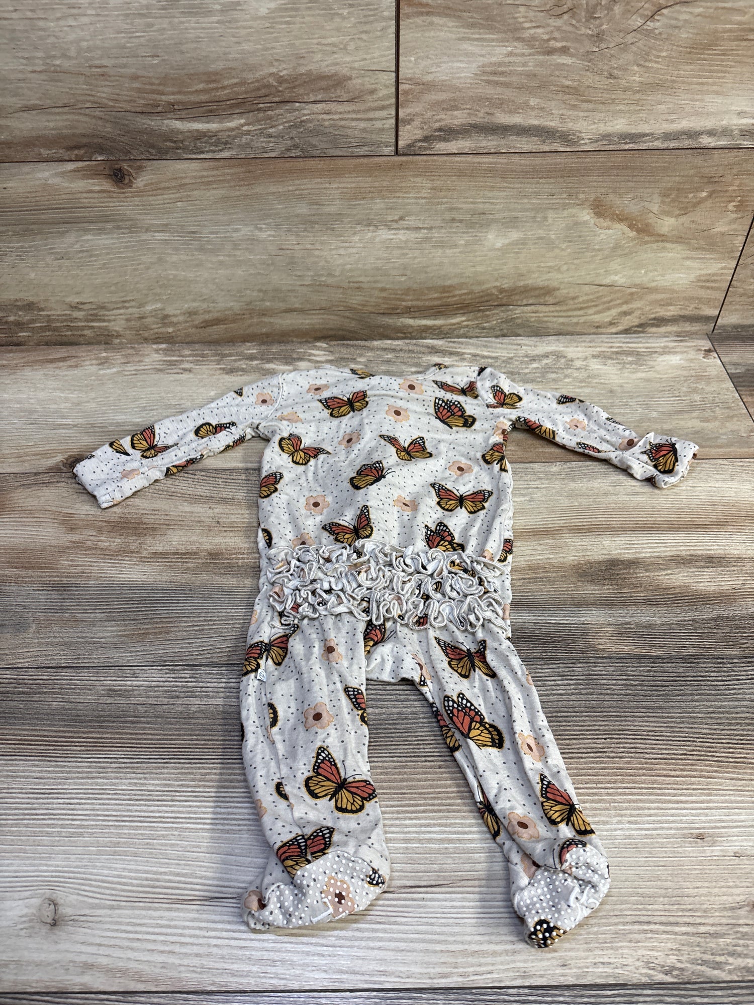 Caden Lane Bamboo Butterfly Kisses Zipper Footie Ivory sz 0-3m