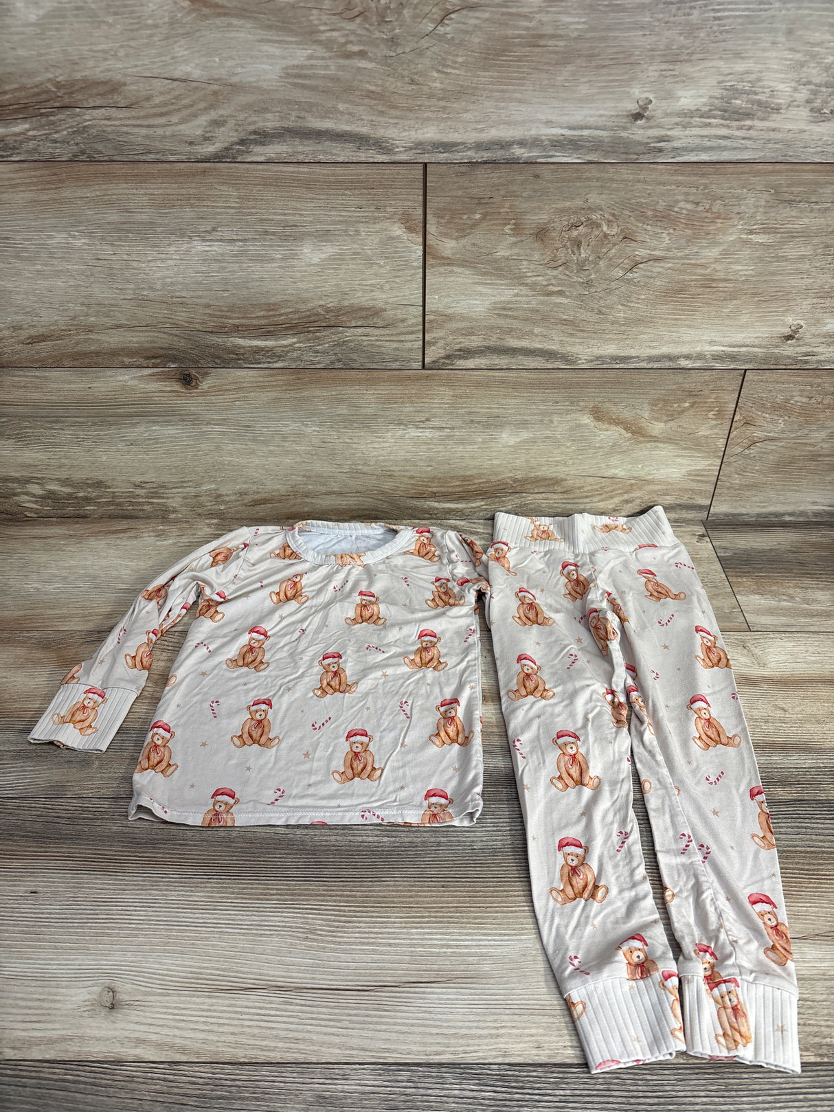 Bamboo Christmas Bears & Candy Canes 2pc Sleep Set Beige sz 3T