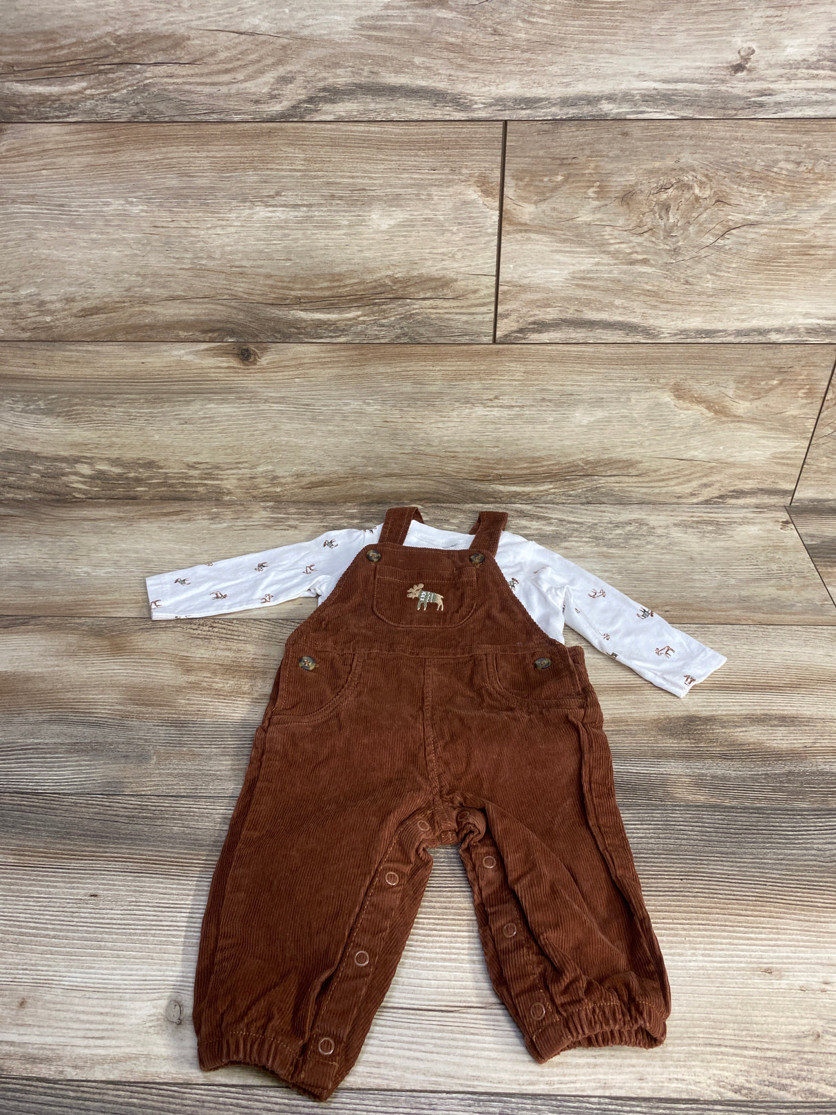 Just One You 2pc Cord Overalls & Moose Print Shirt White sz 6m