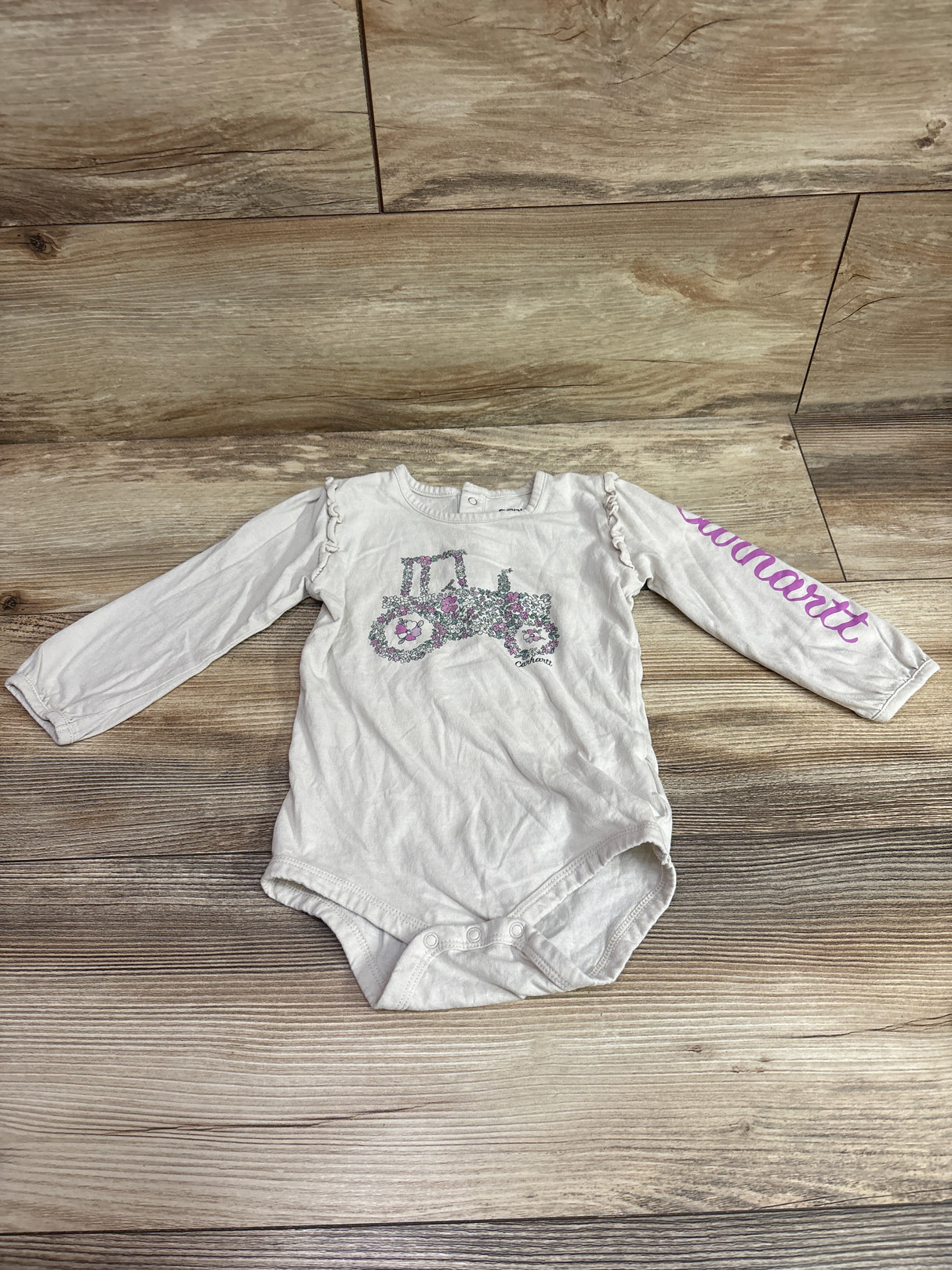 Carhartt Long Sleeve Floral Tractor Bodysuit Beige sz 18m