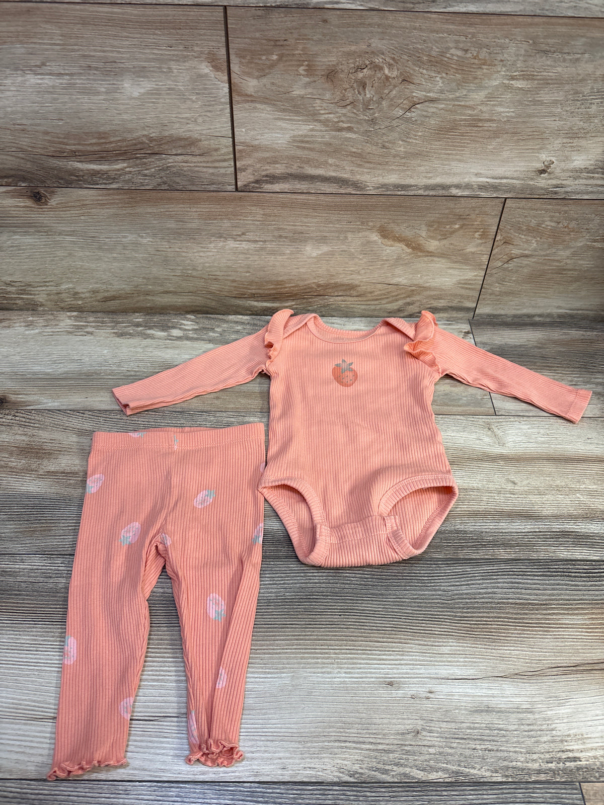 Pekkle 2pc Ribbed Bodysuit & pants Set Coral sz 6m