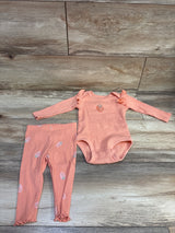 Pekkle 2pc Ribbed Bodysuit & pants Set Coral sz 6m