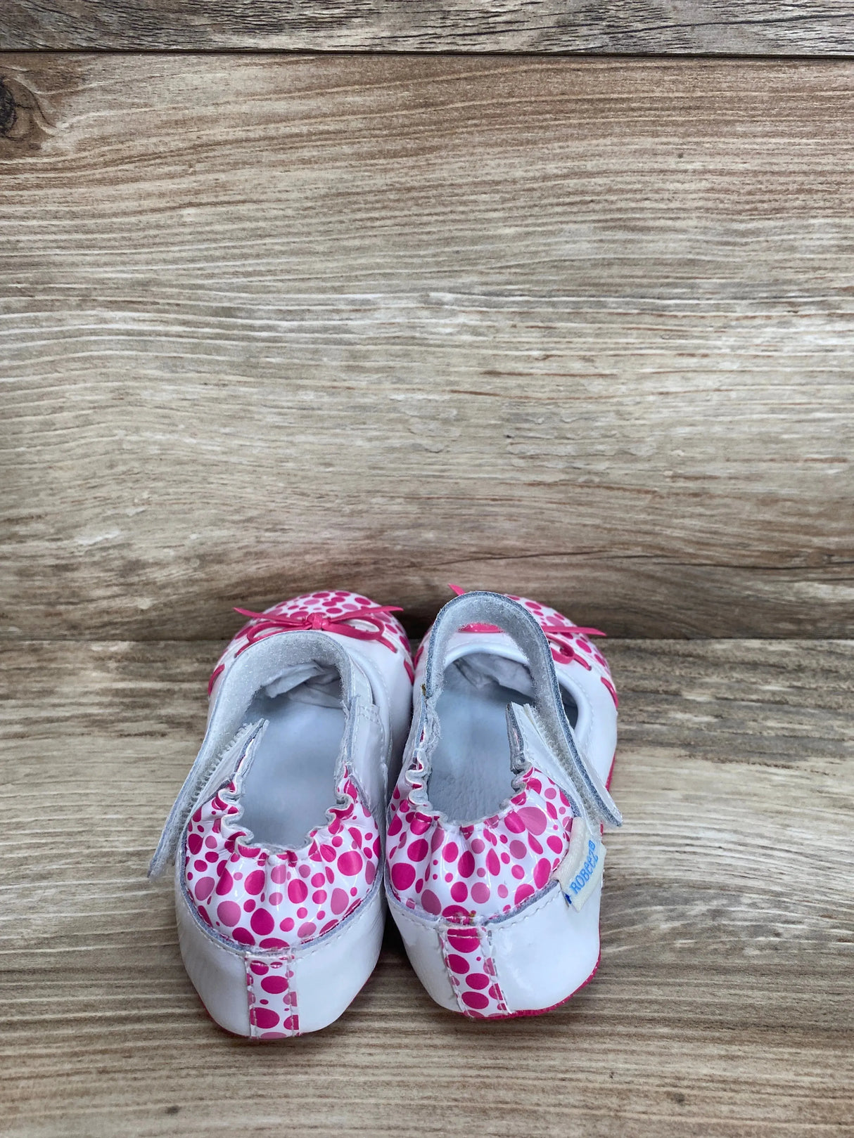 Robeez Bow Mary Jane Soft Sole Leather Shoes Pink/White Sz 6c