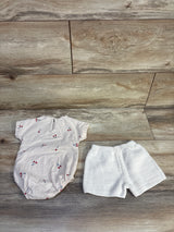 Zara 2pc Cherry Bodysuit & Shorts Set Tan sz 3-6m