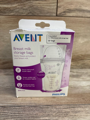 Philips AVENT breast milk storage bags box with 50 pre-sterilized leak-proof, BPA-free bags