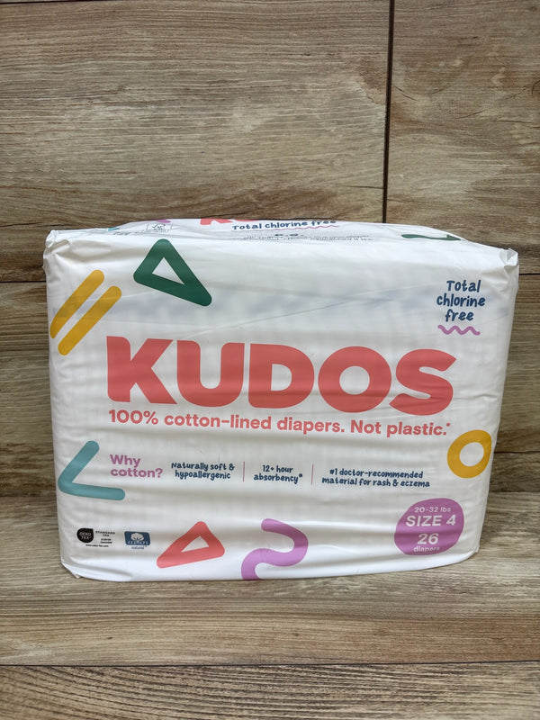 NEW Kudos Chlorine-Free Cotton-Lined Diapers Size 4 26ct
