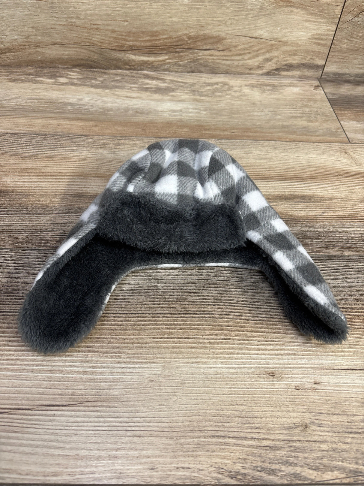 HB Fleece Trapper Hat Grey Plaid sz 0-6m