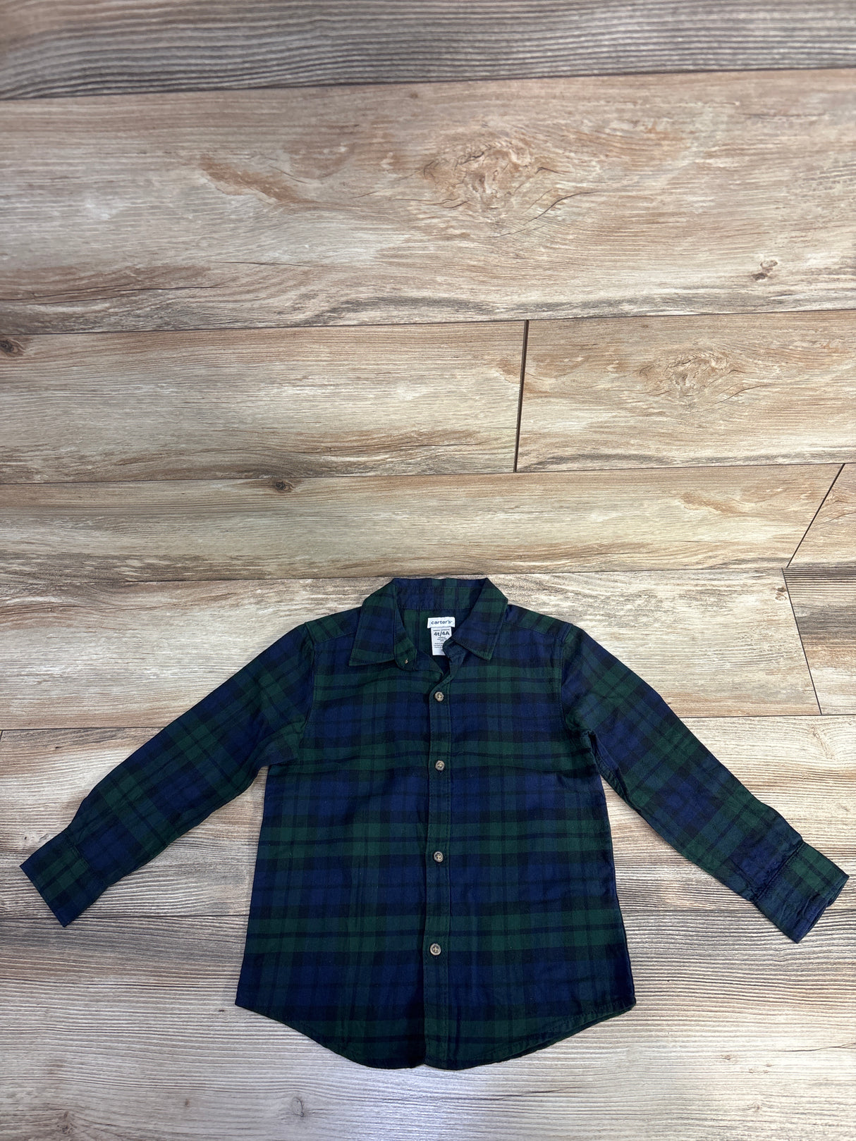Carter's Plaid Flannel Button Up Shirt Green sz 4T