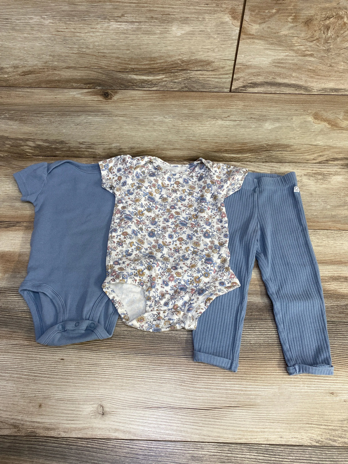 Little Planet 3pc Floral Bodysuit Set White/Blue sz 18m