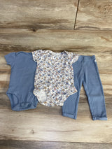 Little Planet 3pc Floral Bodysuit Set White/Blue sz 18m