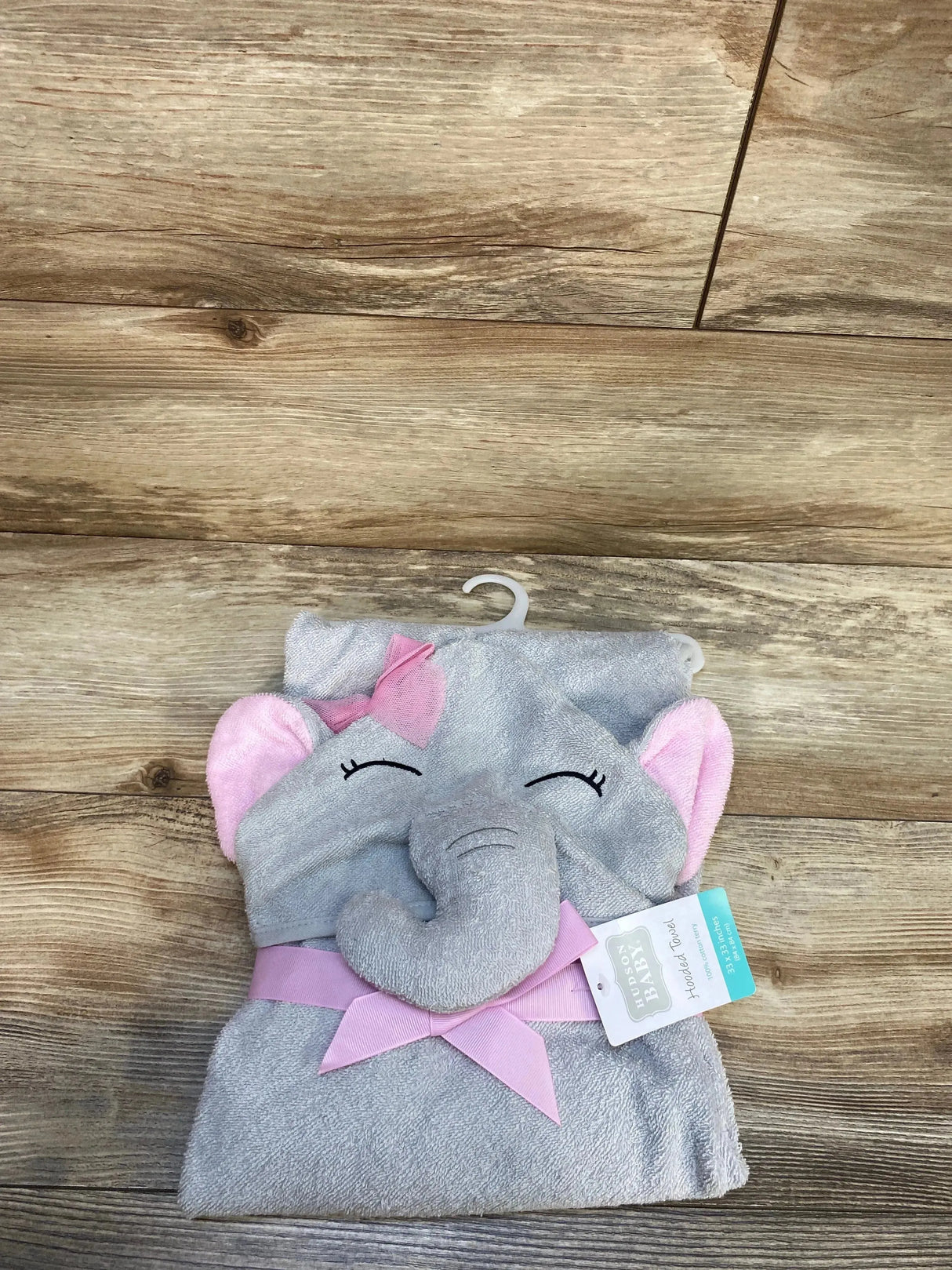 NEW Hudson Baby Hooded Towel Pretty Elephant, Grey