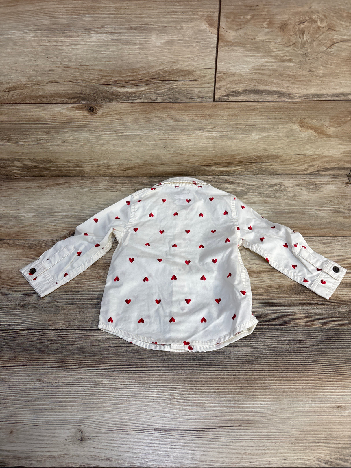 Cat & Jack Heart Print Button Up Shirt White sz 12m