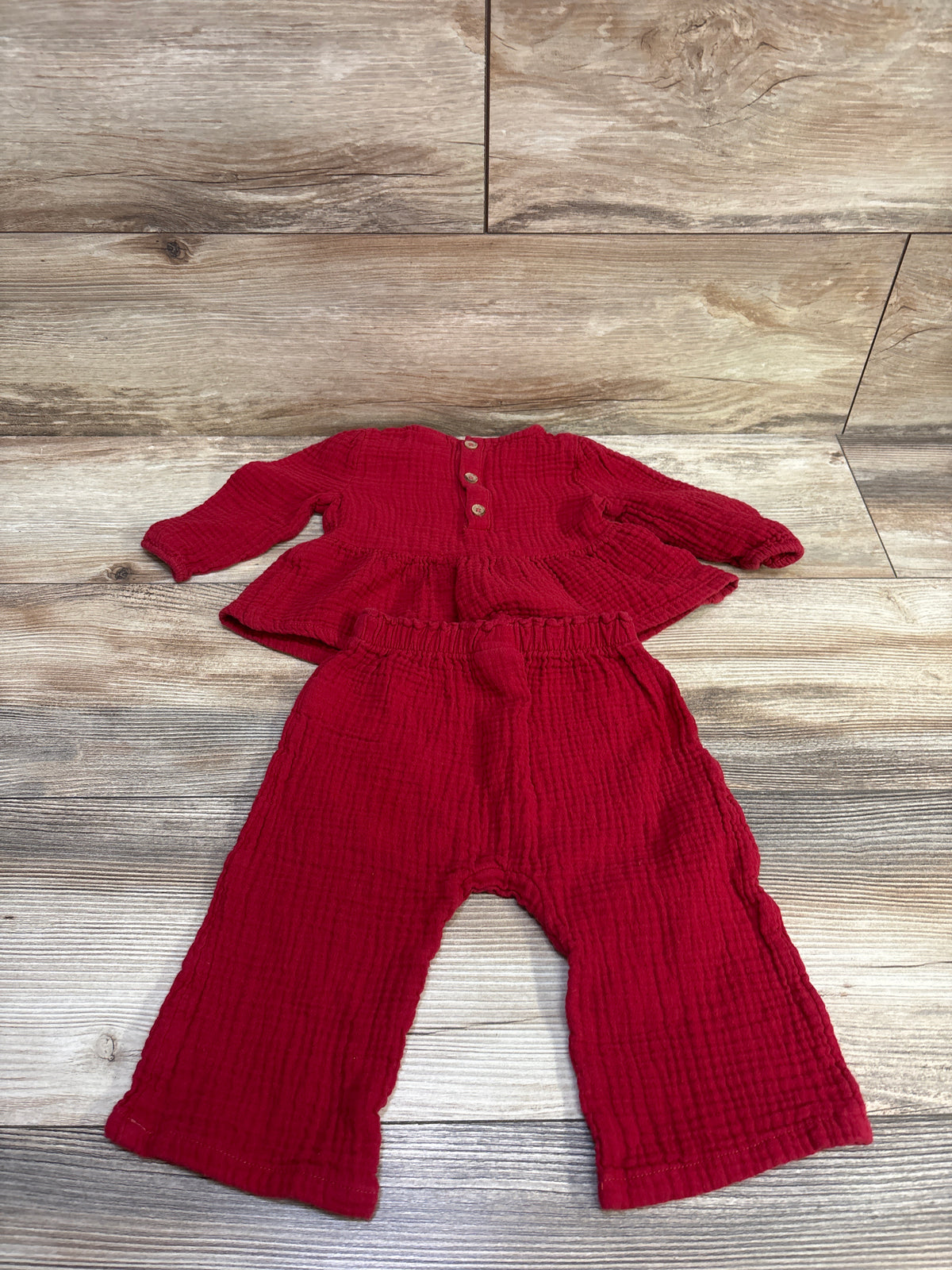 Cat & Jack 2pc Gauze Long Sleeve Top & Pants Set Red sz 6-9m
