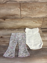 Rabbit + Bear Organic 2pc Love Bodysuit & Ribbed Flare Pants Set Ivory sz 6-9m