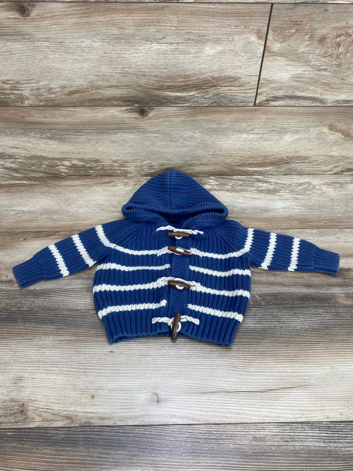 Baby Gap Striped Hooded Toggle Sweater Blue sz 6-12m