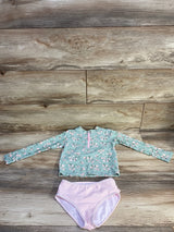 Ruffle Butts 2pc Tea Roses Rashguard Swimsuit Set Green sz 4T
