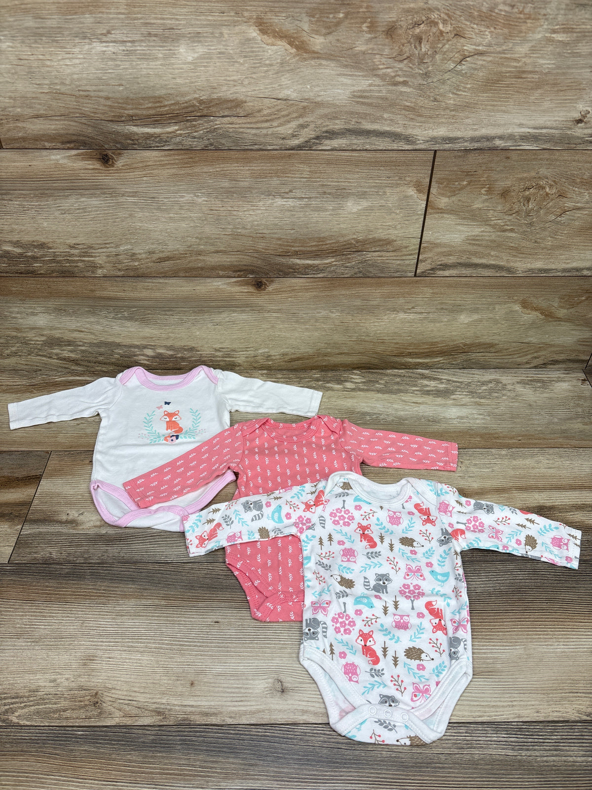 Hudson Baby 3pk Long Sleeve Bodysuit Set Pink sz 0-3m