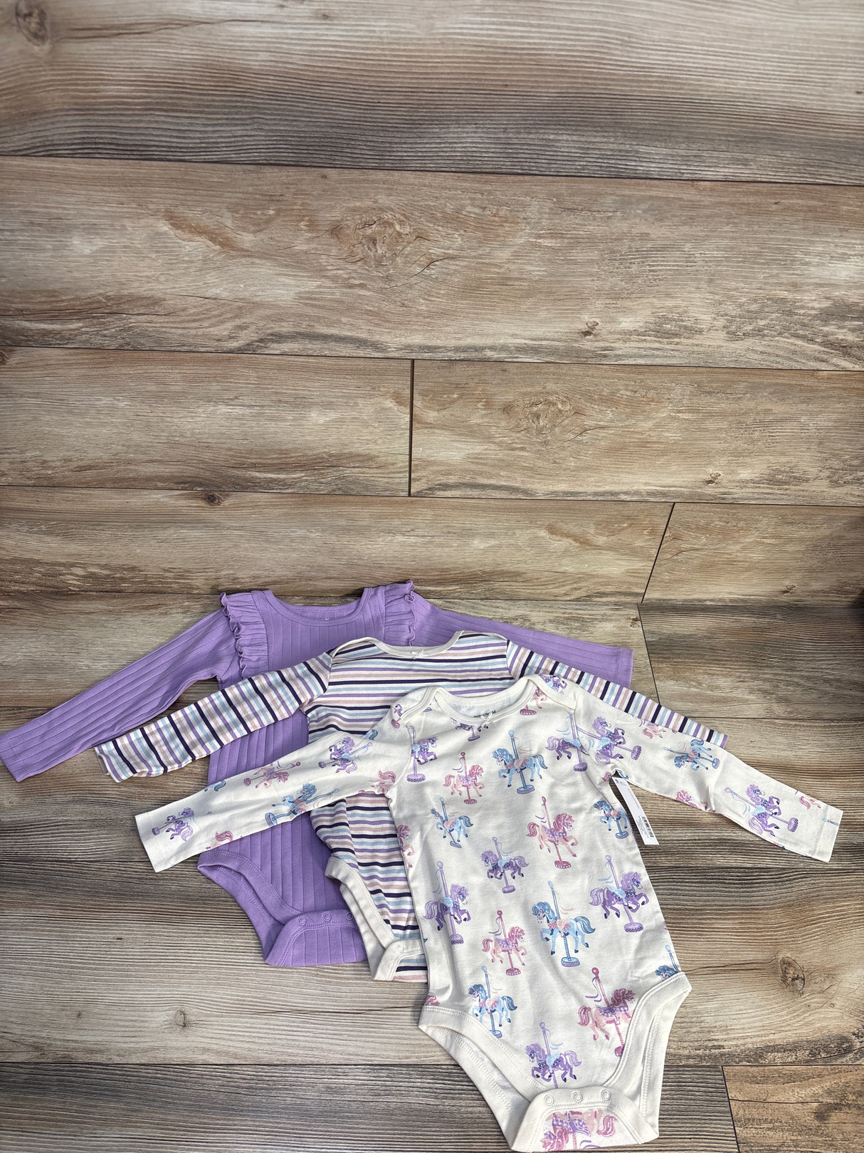 NEW Member's Mark Organic 3pk Long Sleeve Bodysuits Ivory sz 24m