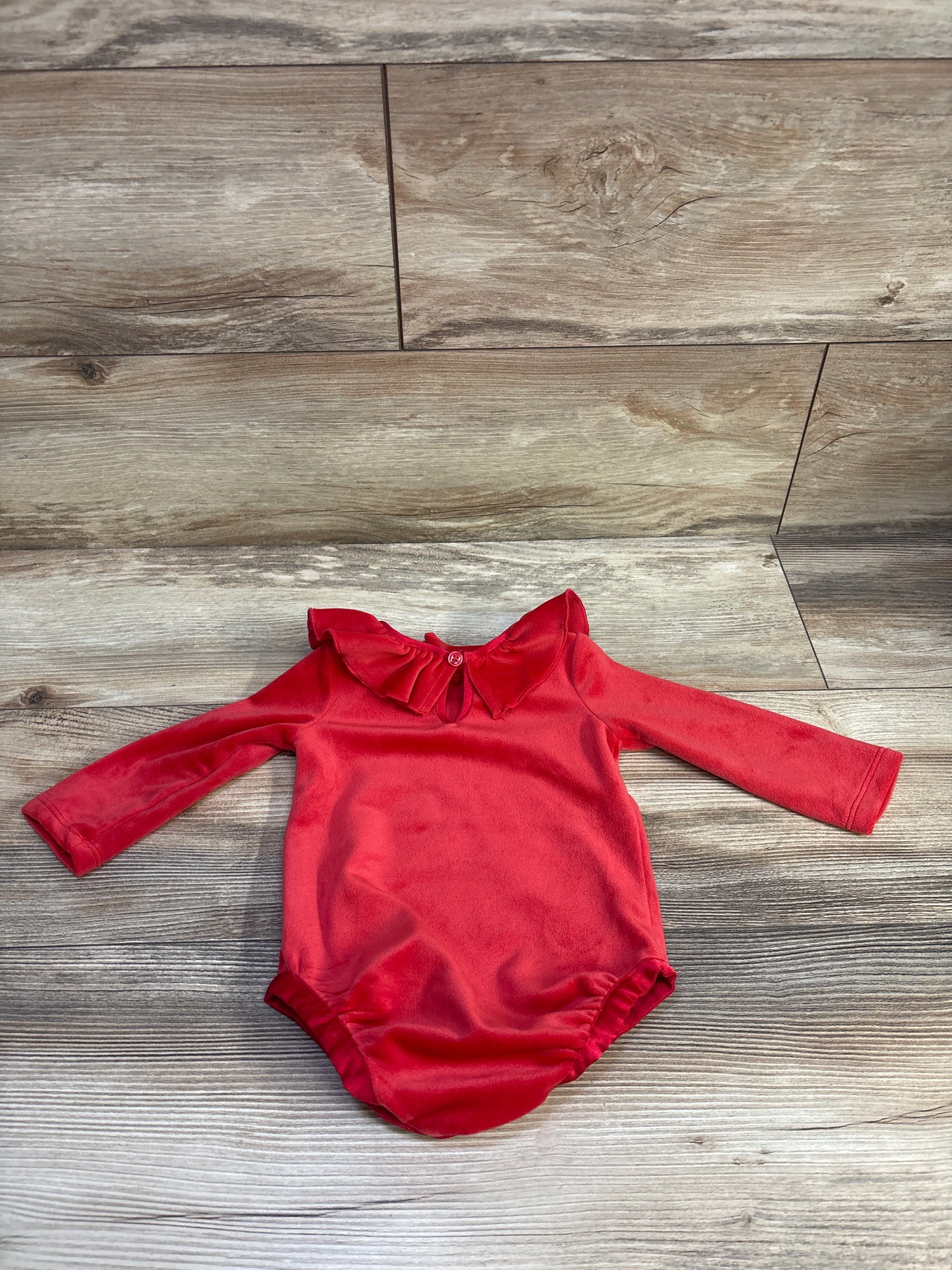 Hanna Andersson Velour Collared Long Sleeve Bodysuit Red sz 3-6m