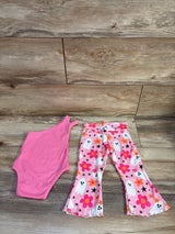 Shein 2pc Ribbed One Shoulder Bodysuit & Ghost Pants Set Pink sz 9-12m