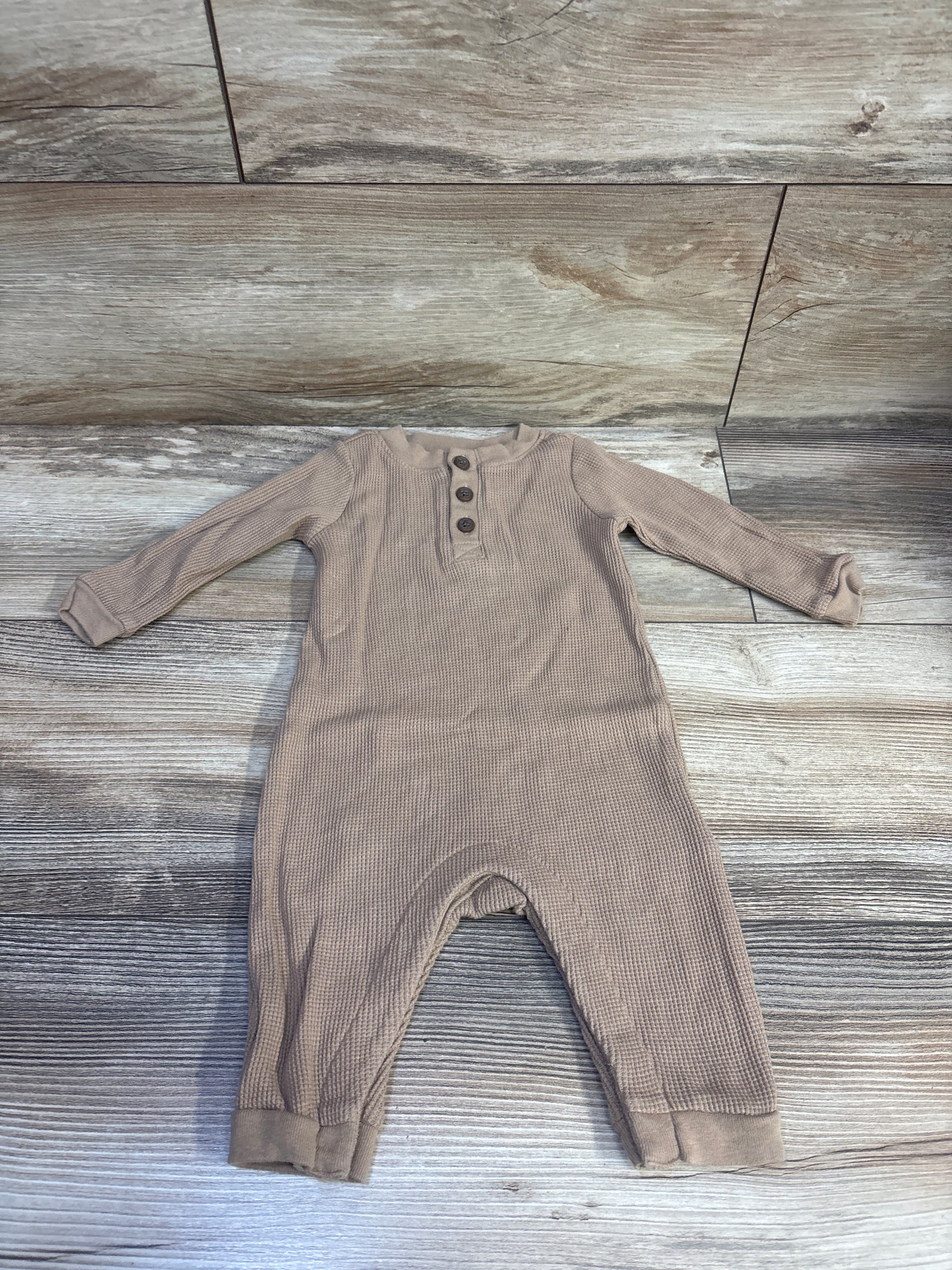 Old Navy Henley Waffle Knit Coverall Beige sz 3-6m