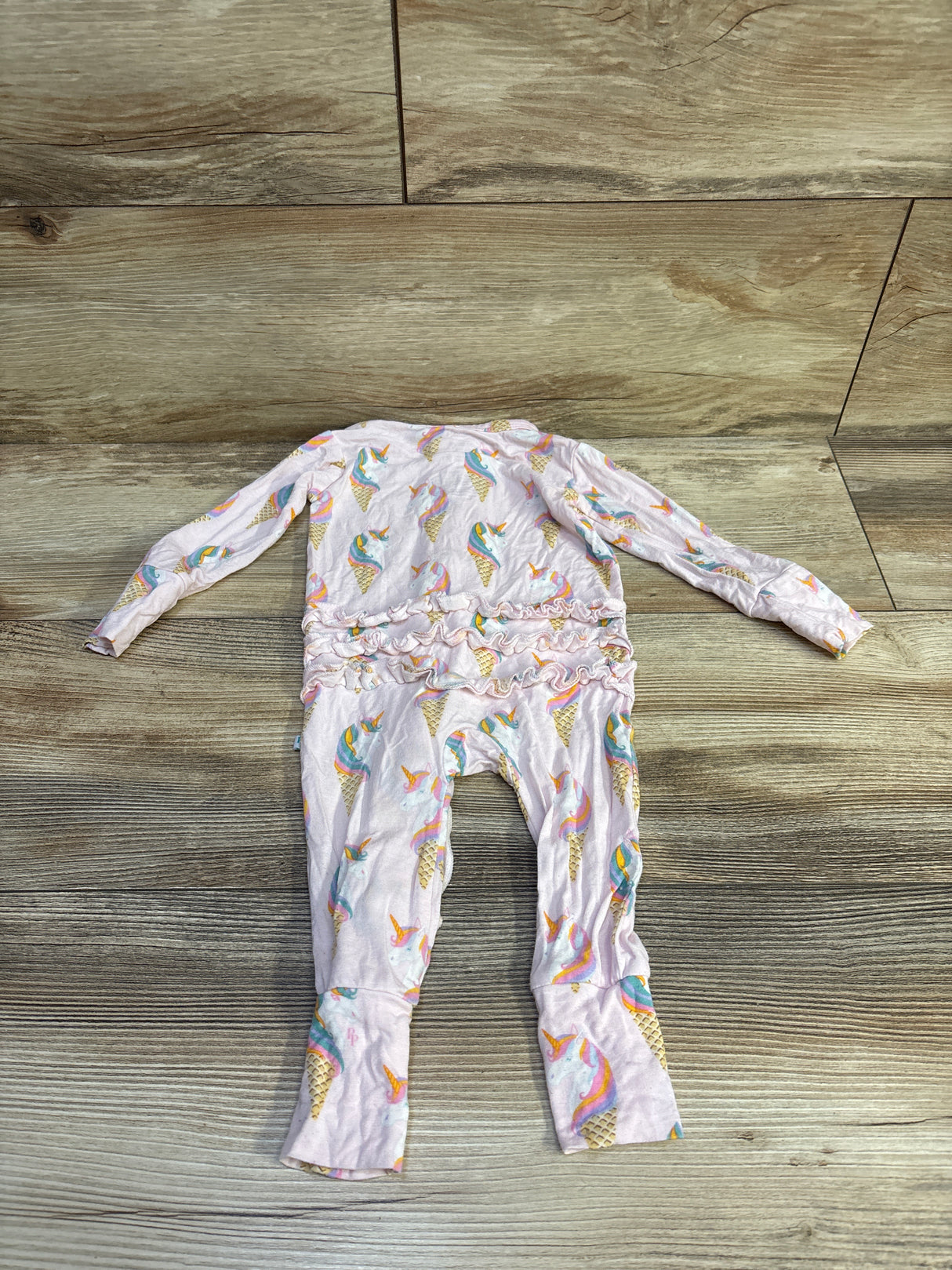 Posh P. Unicorn Ice Cream Bamboo Ruffle Footie Pink sz 3-6m