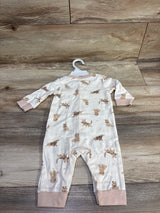 NEW Rabbit + Bear Organic Dog Print Coverall Ivory sz 3/6m