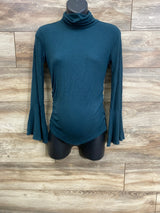 Jessica Simpson Maternity Ribbed Ruched Turtleneck Shirt Green sz XS
