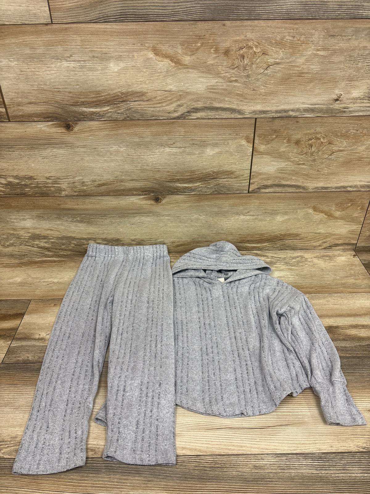 Knit 2pc Hooded Long Sleeve Shirt & Pants Set Grey sz 4T