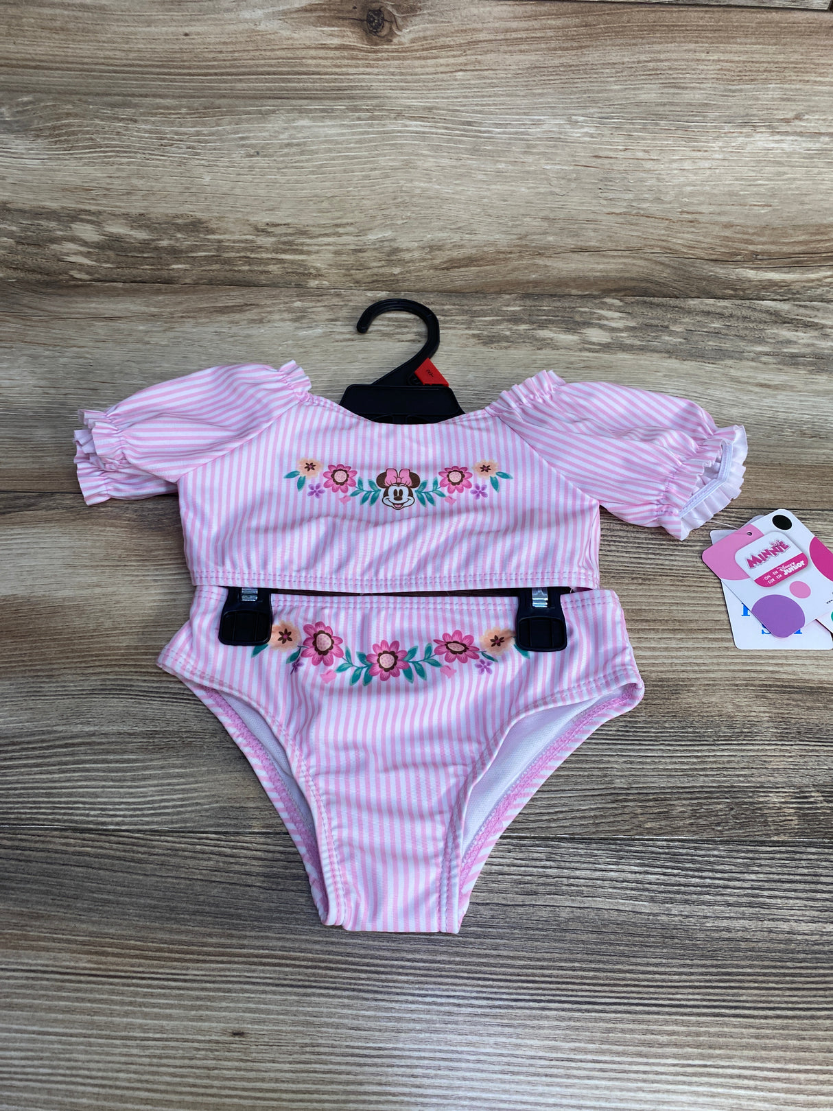 NEW Disney Junior Minnie Mouse 2pc Striped Swimsuit Pink sz 2T