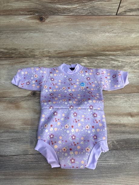 Lavender floral baby rash guard with long sleeves, perfect for swim or sun protection.