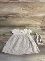 Rabbit + Bear Organic 2pc Gauze Embroidered Dress & Headband Set Beige sz 12m