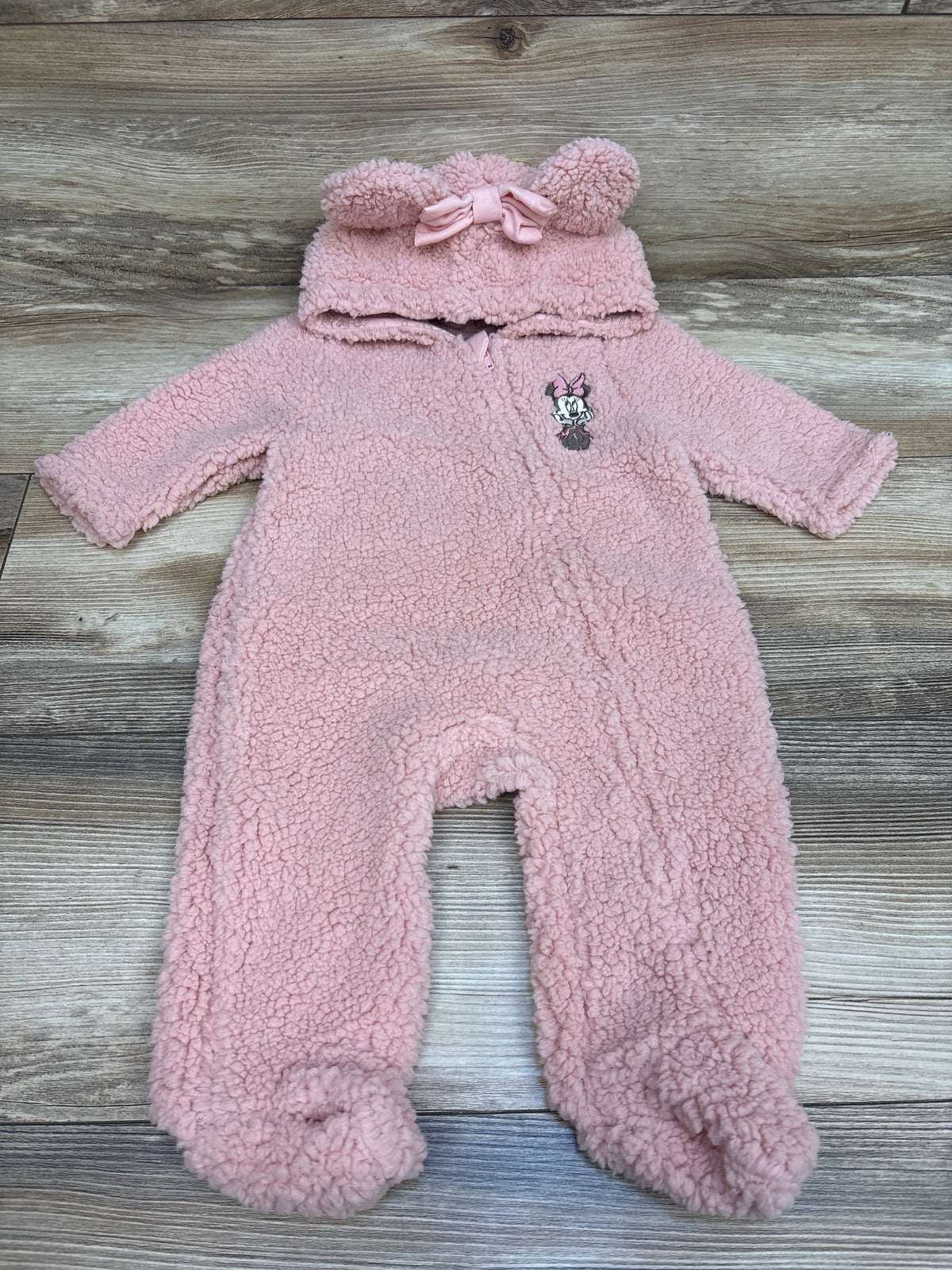 Disney Baby Minnie Mouse Sherpa Hooded Coverall Pink sz 3-6m