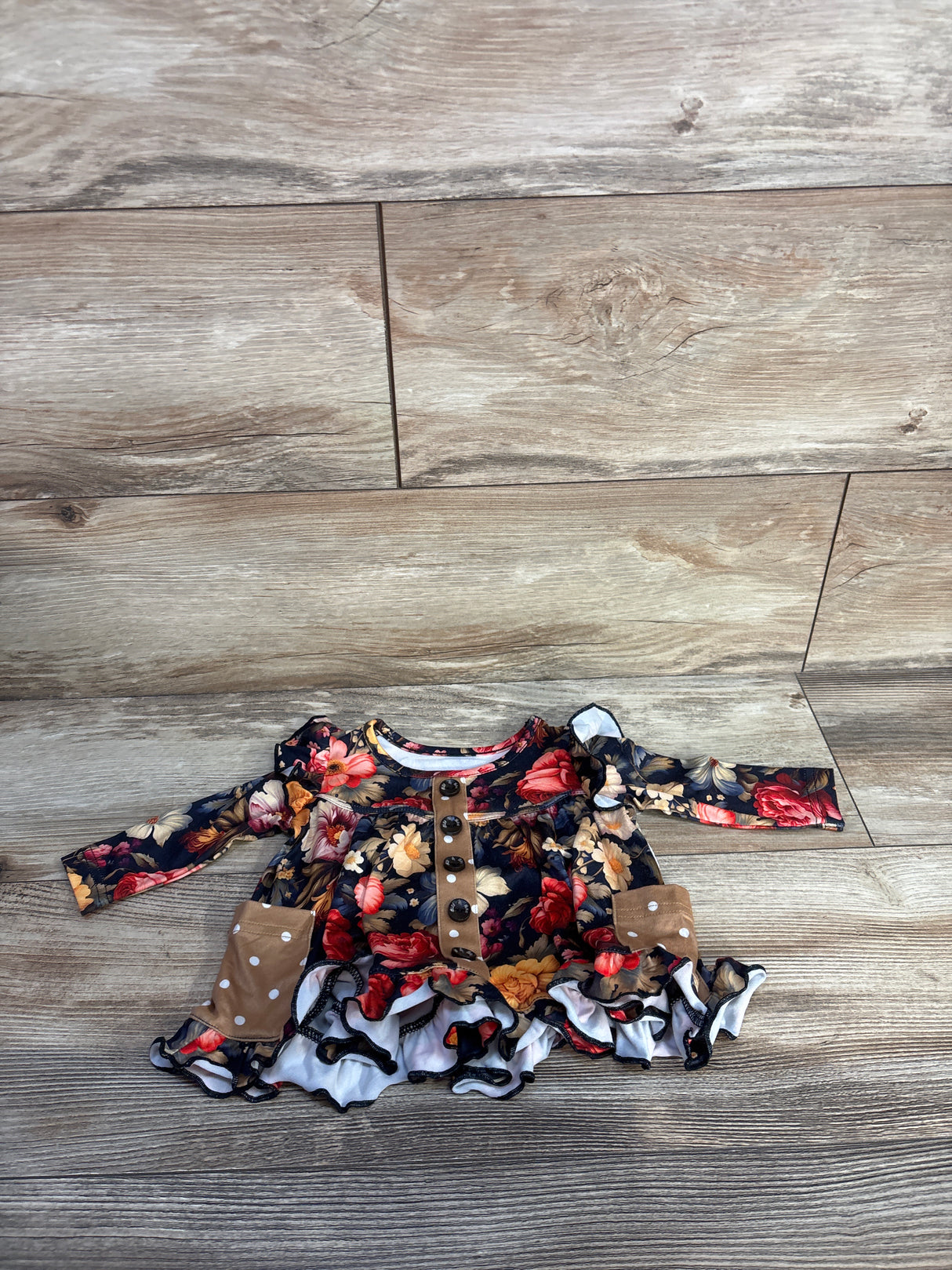 Gigi & Max Ari Dark Vintage Floral Peplum Top Black sz 0-3m