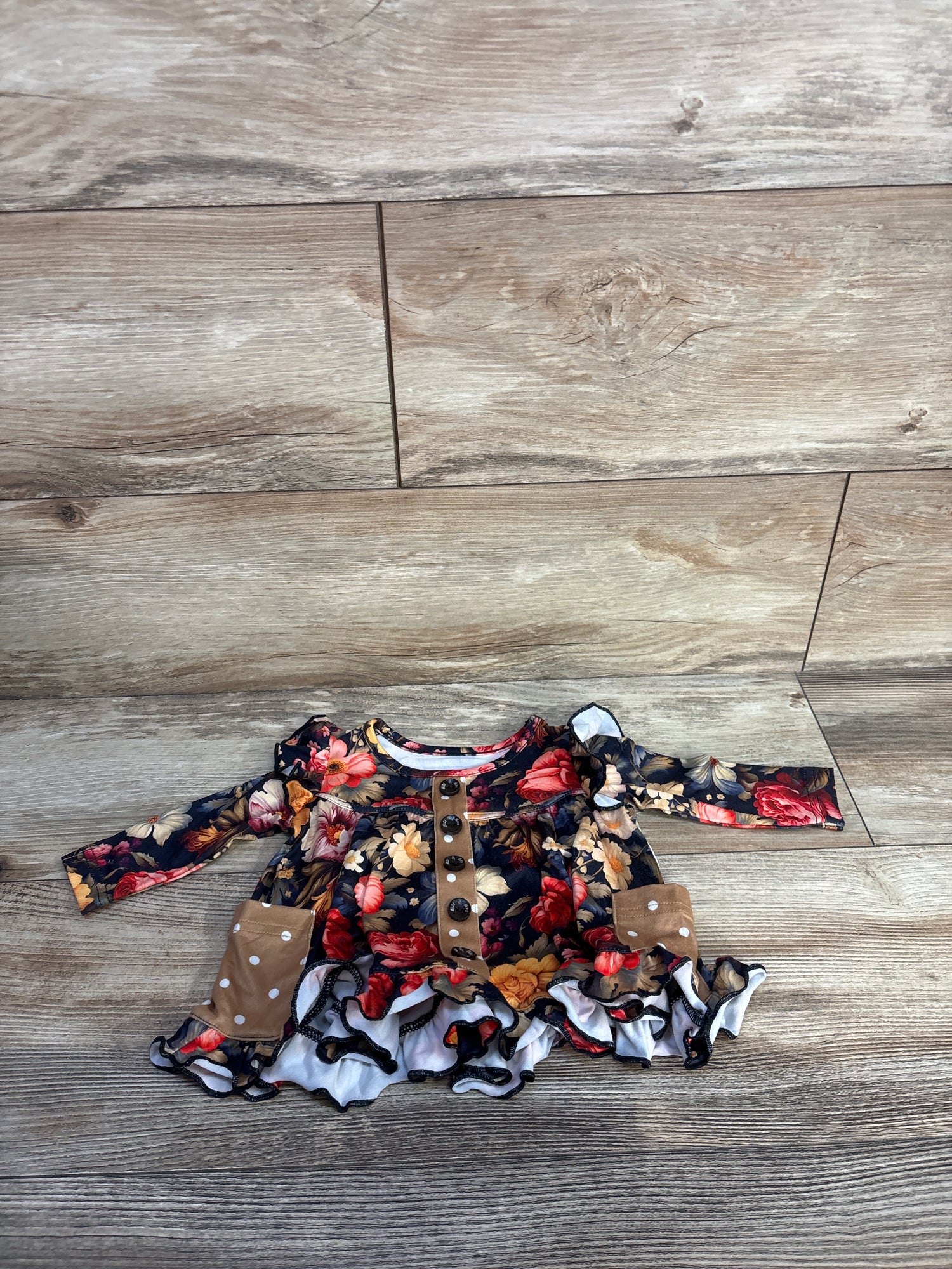 Gigi & Max Ari Dark Vintage Floral Peplum Top Black sz 0-3m