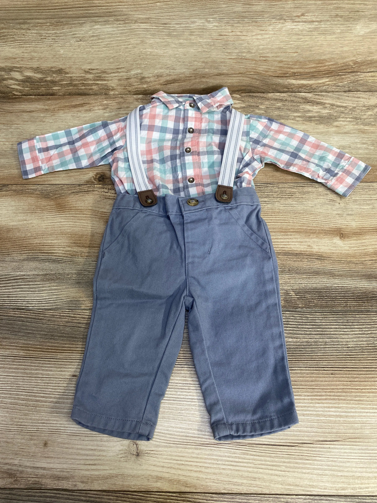 Just One You 3pc Plaid Suspender Set White sz 3m