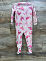 Carter's pink blanket sleeper with turkey print in size 3T on a wooden background
