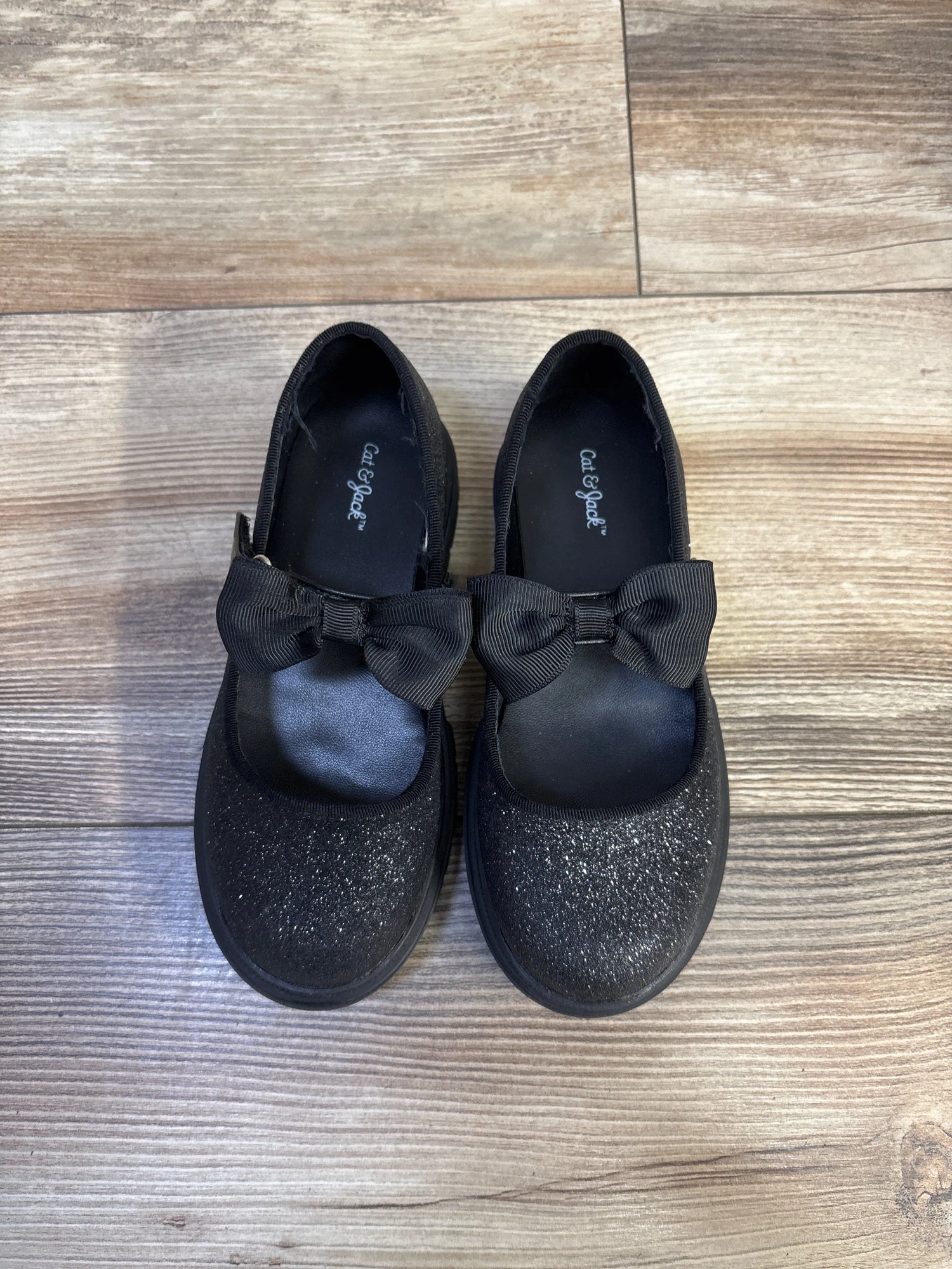 Cat & Jack Kori Lug Sole Mary Jane Flats, Black Glitter sz 11c