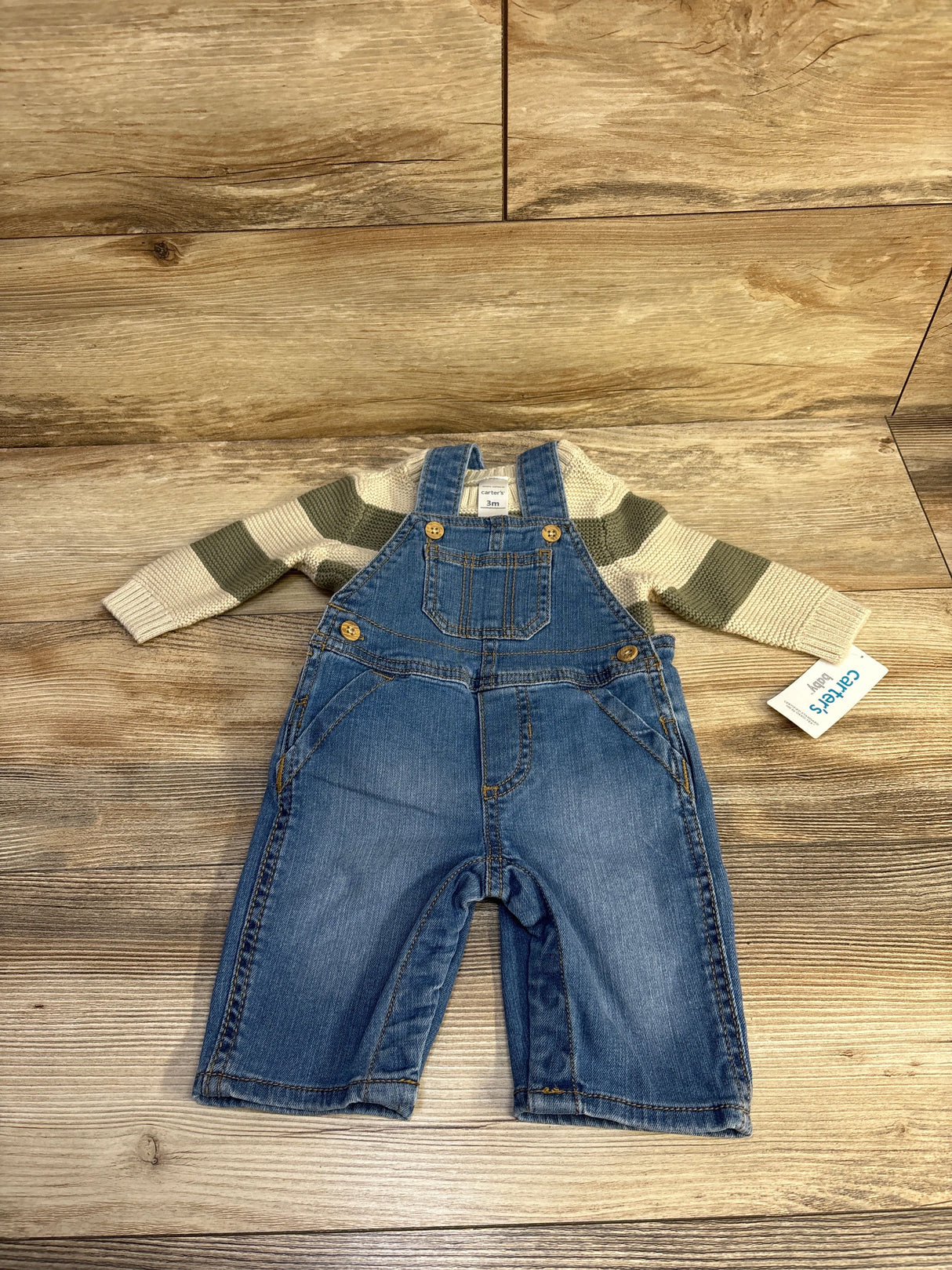 NEW Carter's 2pc Knit Sweater & Denim Overall Set Tan sz 3m